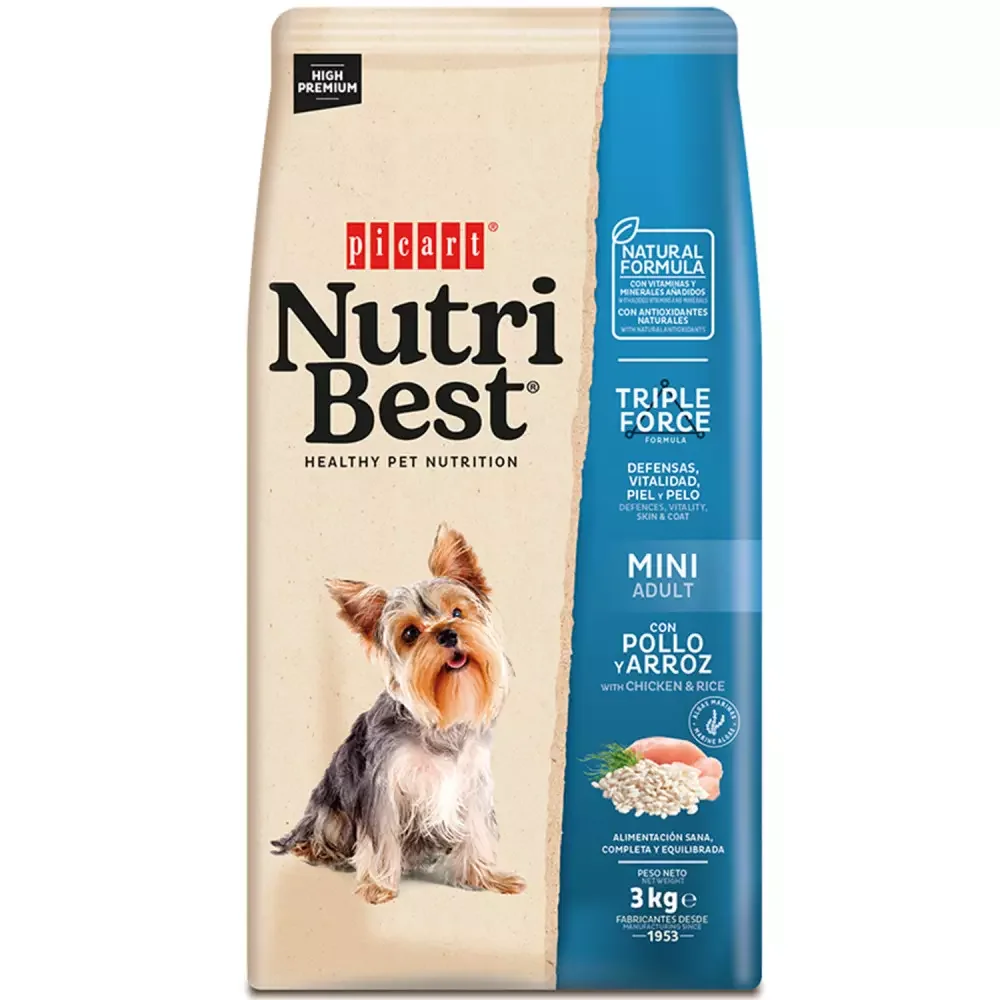 Picart – Nutribest adult mini chicken & rice – Pienso para perros adultos de raza pequeña sabor pollo y arroz